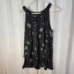 Tank Top, Worthington, Med, Black, w/ white floral print, blue & yellow accent